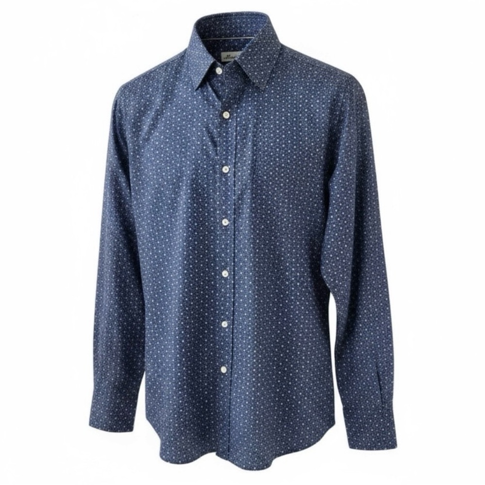 Peter Millar Navy Blue Print Button Down Long Sleeve Shirt Size Medium